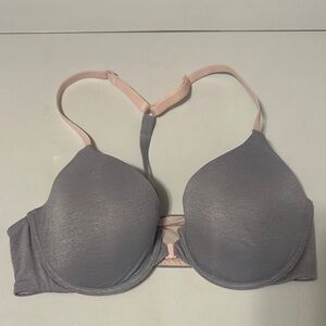 Victoria’s Secret gray and pink women's racerback semi demi bra